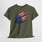 American Flag Kiss T‑Shirt – Patriotic USA Lip Print Tee for 4th of July