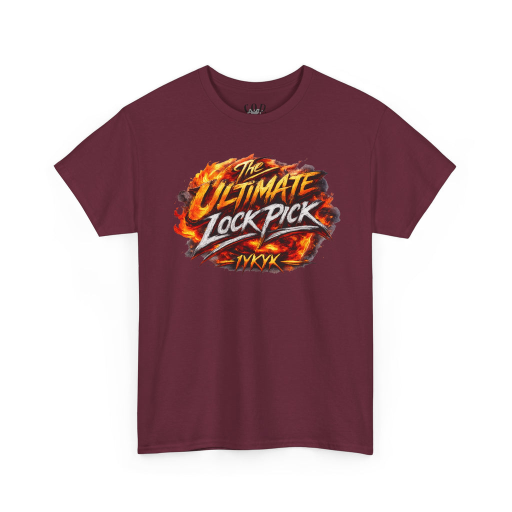 T-Shirt — "Ultimate Lock Pick" Fiery Logo Graphic Tee