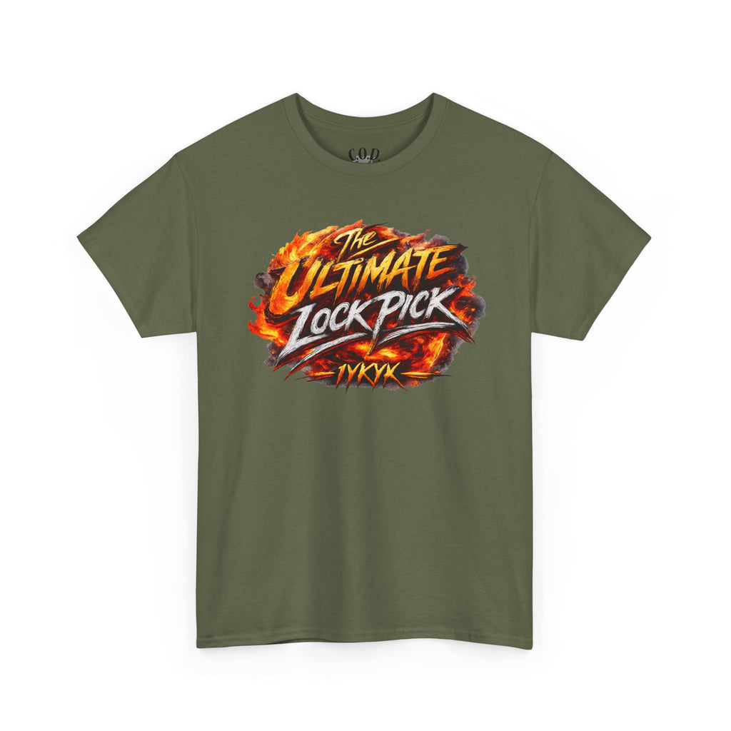T-Shirt — "Ultimate Lock Pick" Fiery Logo Graphic Tee