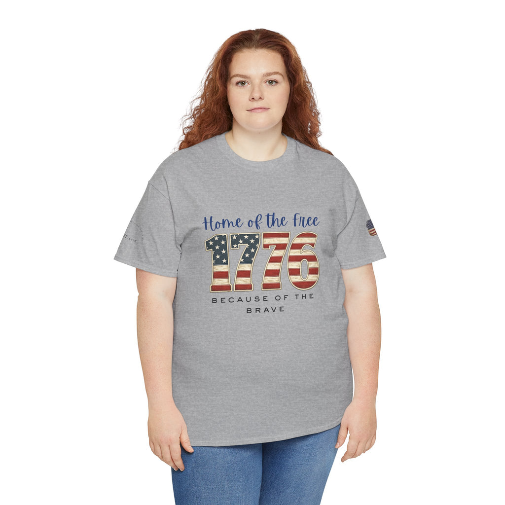 1776 American Flag Tee — "Home of the Free, Because of the Brave" Patriotic T-Shirt