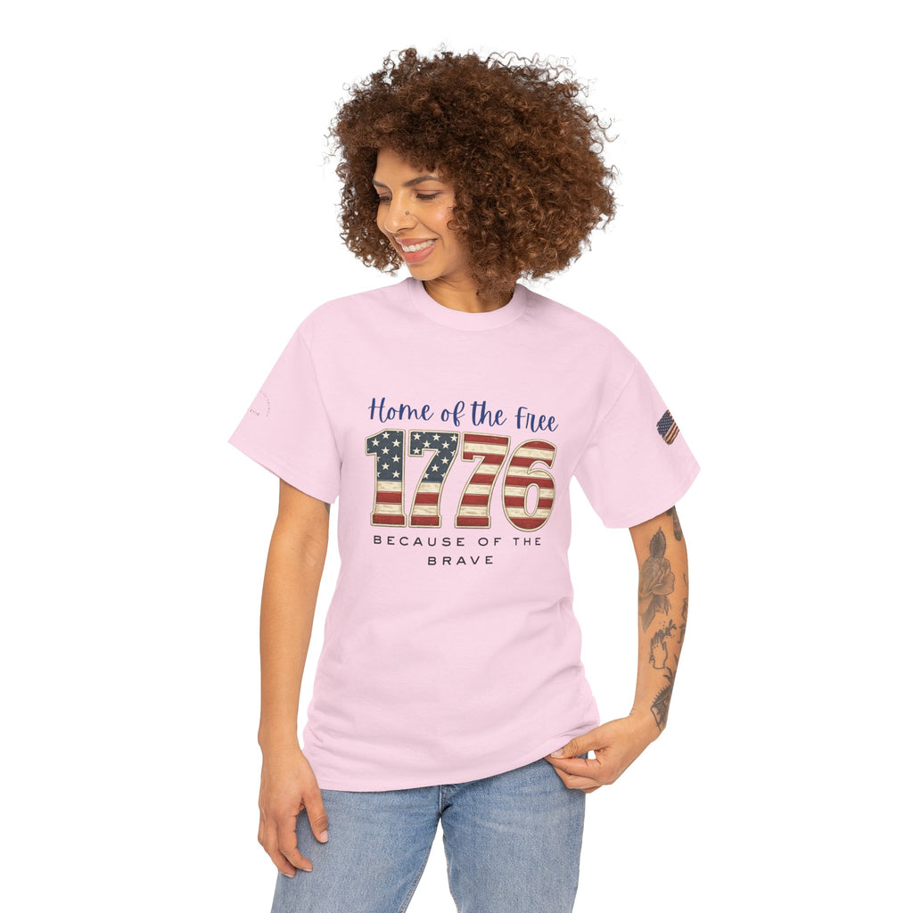1776 American Flag Tee — "Home of the Free, Because of the Brave" Patriotic T-Shirt