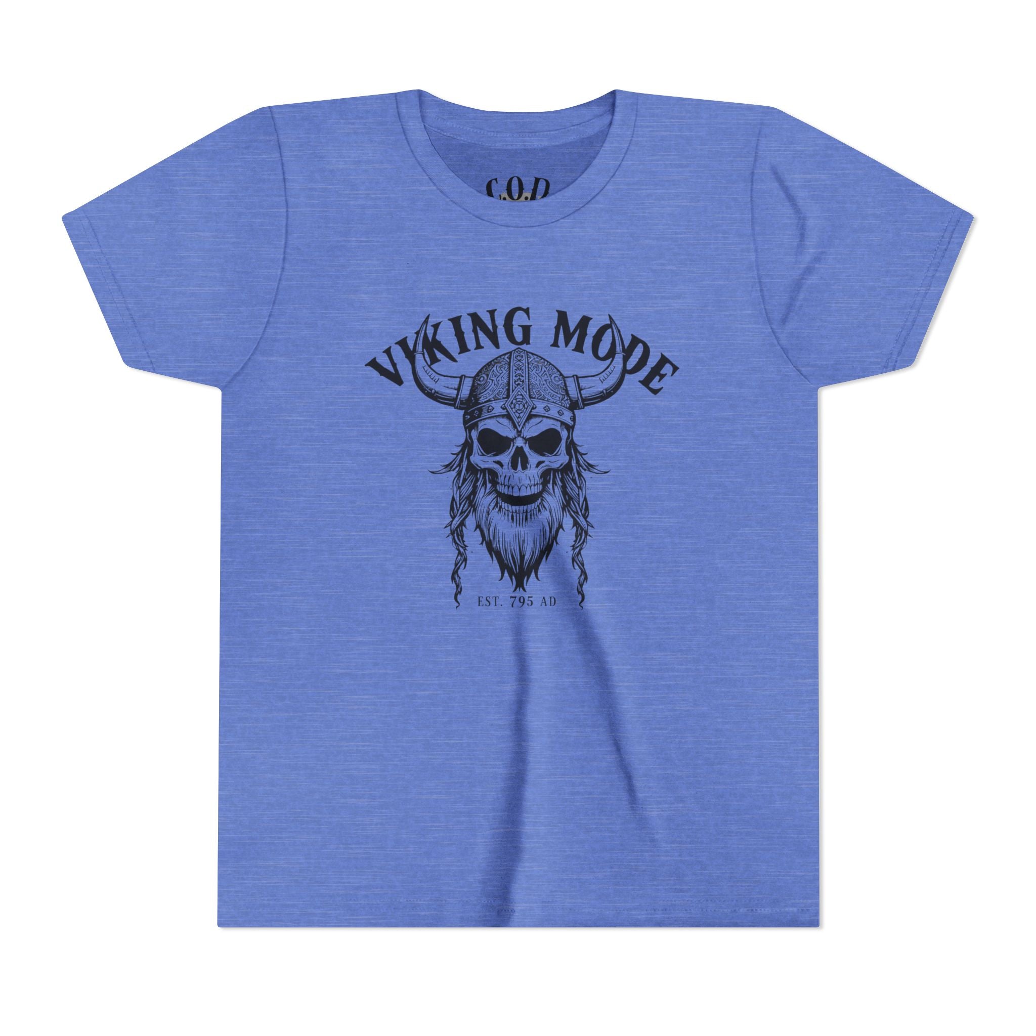 Viking Mode Youth T‑Shirt — Skull Horned Helmet Graphic Tee for Kids