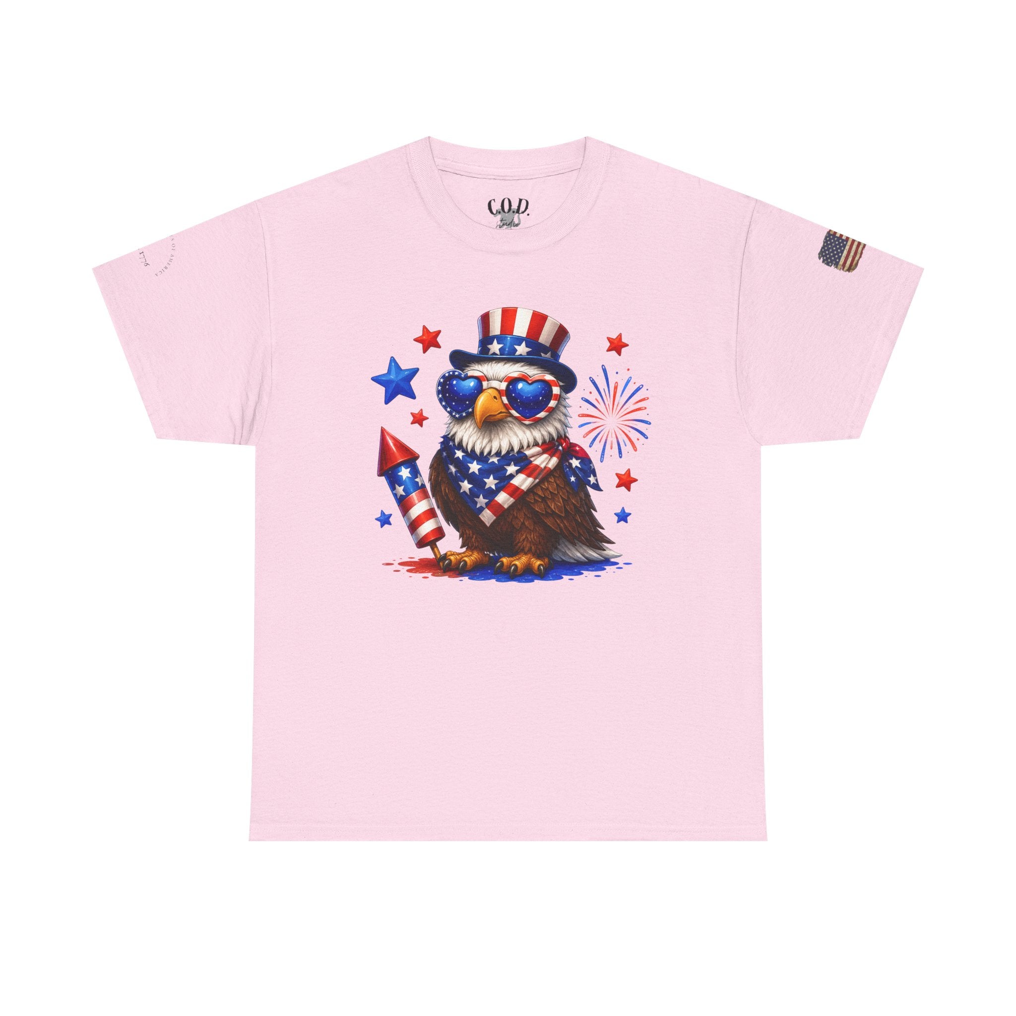 Patriotic Eagle Tee — 4th of July Uncle Sam Hat & Firework Graphic