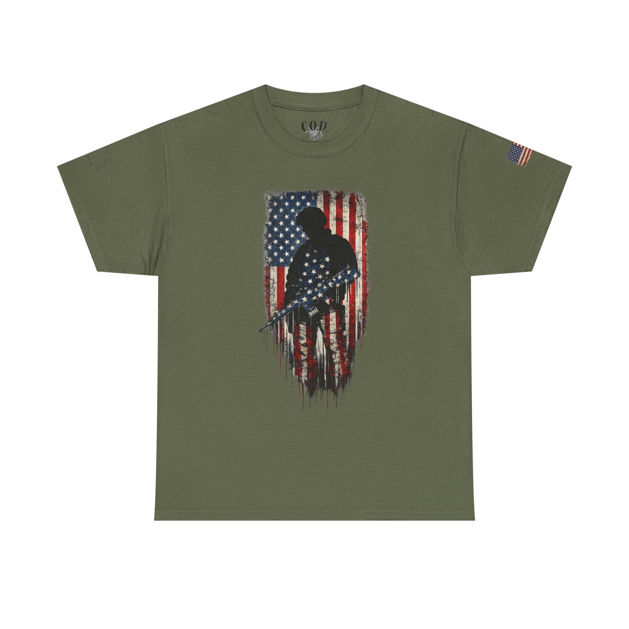 Patriotic Soldier Silhouette Tee — American Flag Military Veteran T-Shirt