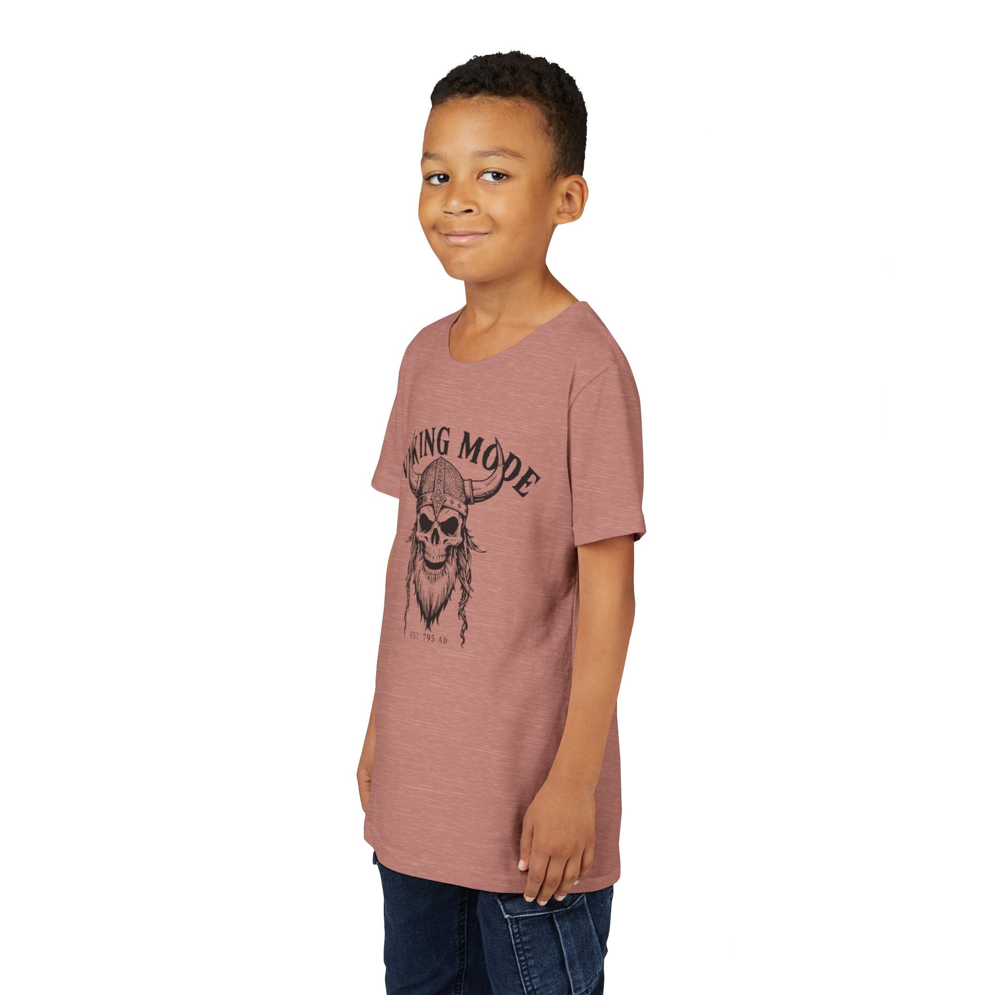 Viking Mode Youth T‑Shirt — Skull Horned Helmet Graphic Tee for Kids