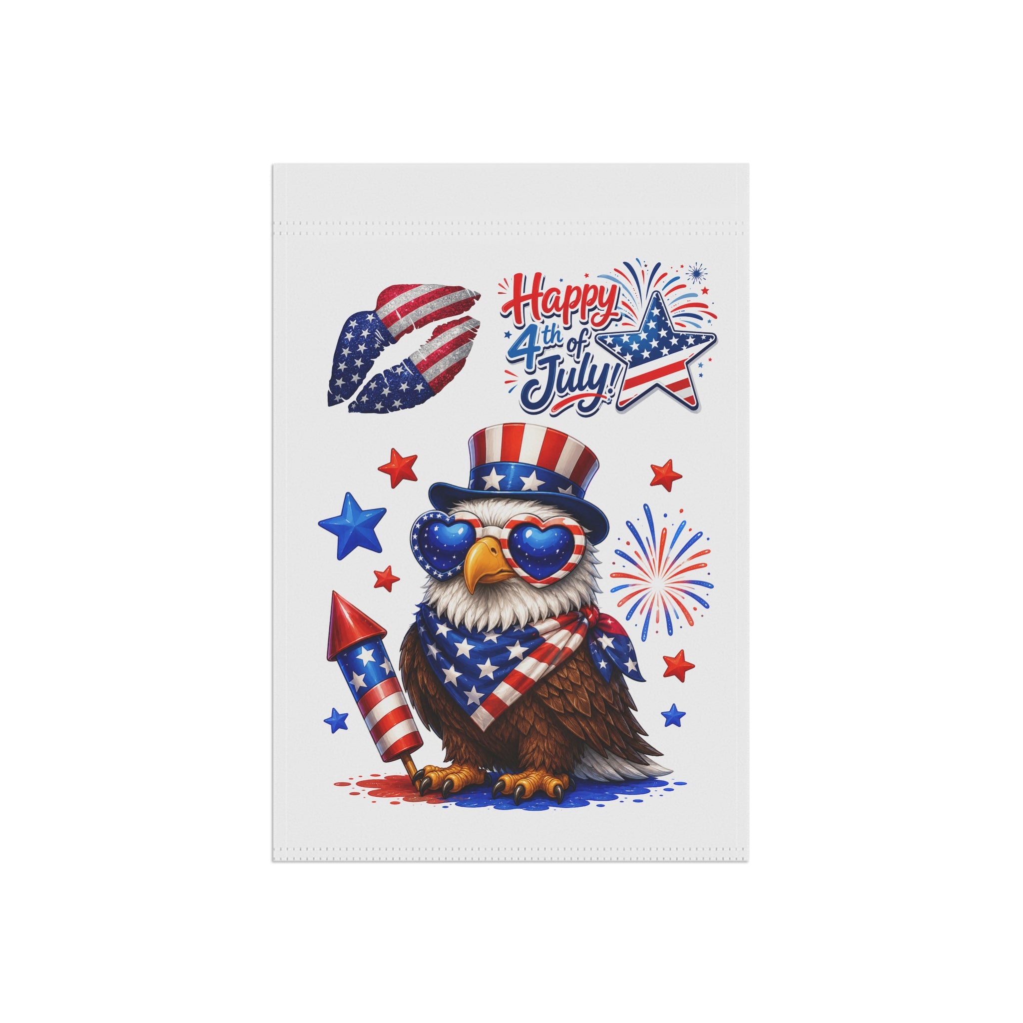 4th of July Patriotic Garden Flag — Eagle with Fireworks & "Happy 4th of July"