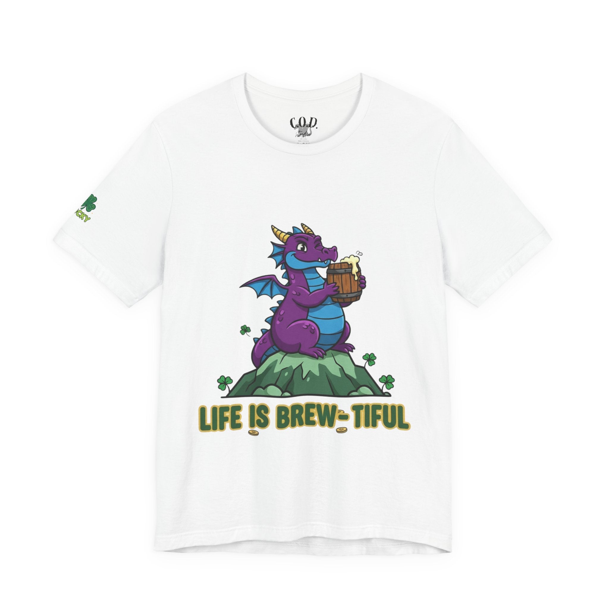 Purple Dragon Holding Beer Tee | Life Is Brew-tiful St. Patrick's Shirt