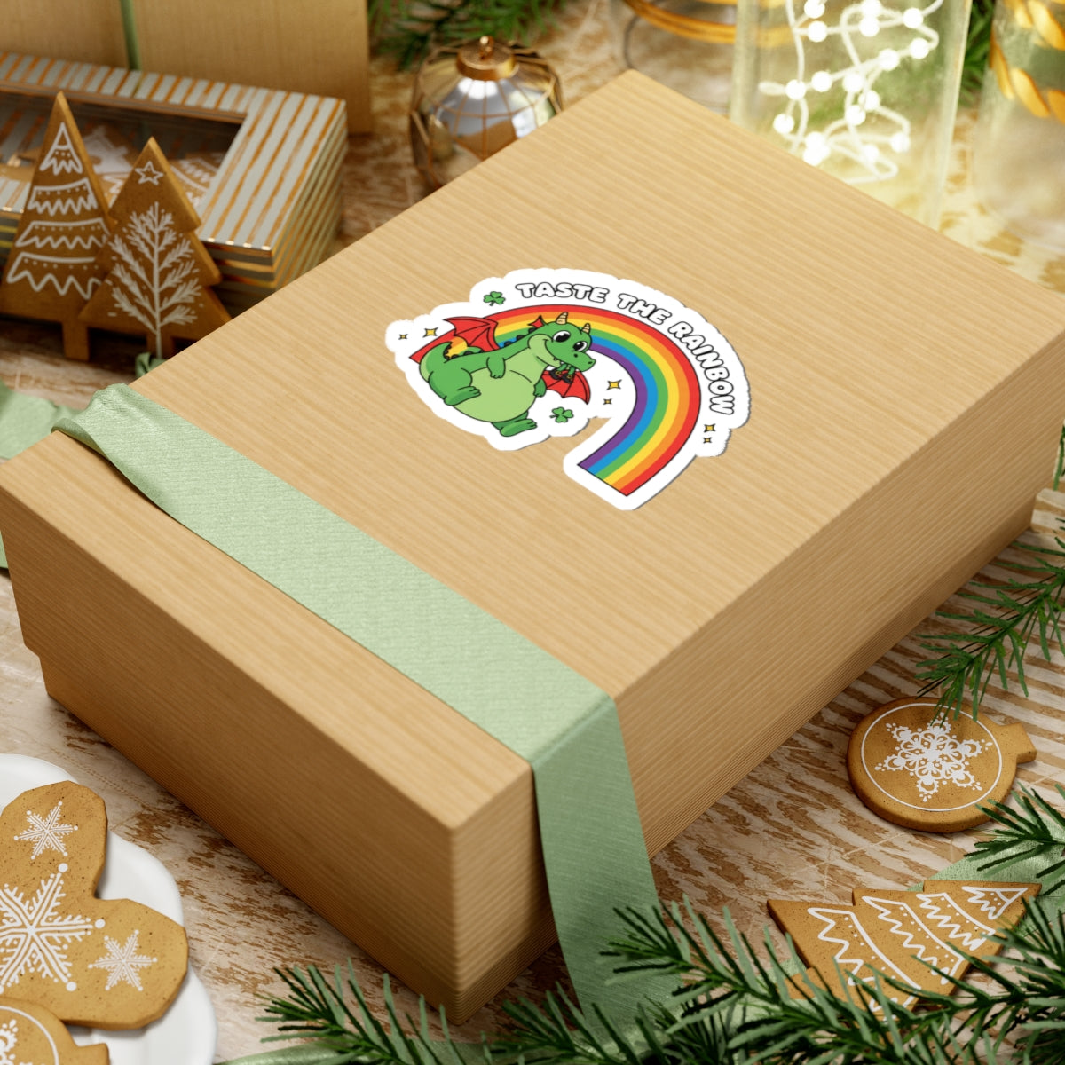 Taste the Rainbow Dragon Sticker | Kiss-Cut Sticker, Rainbow Dragon Decal Eating a Leprechaun