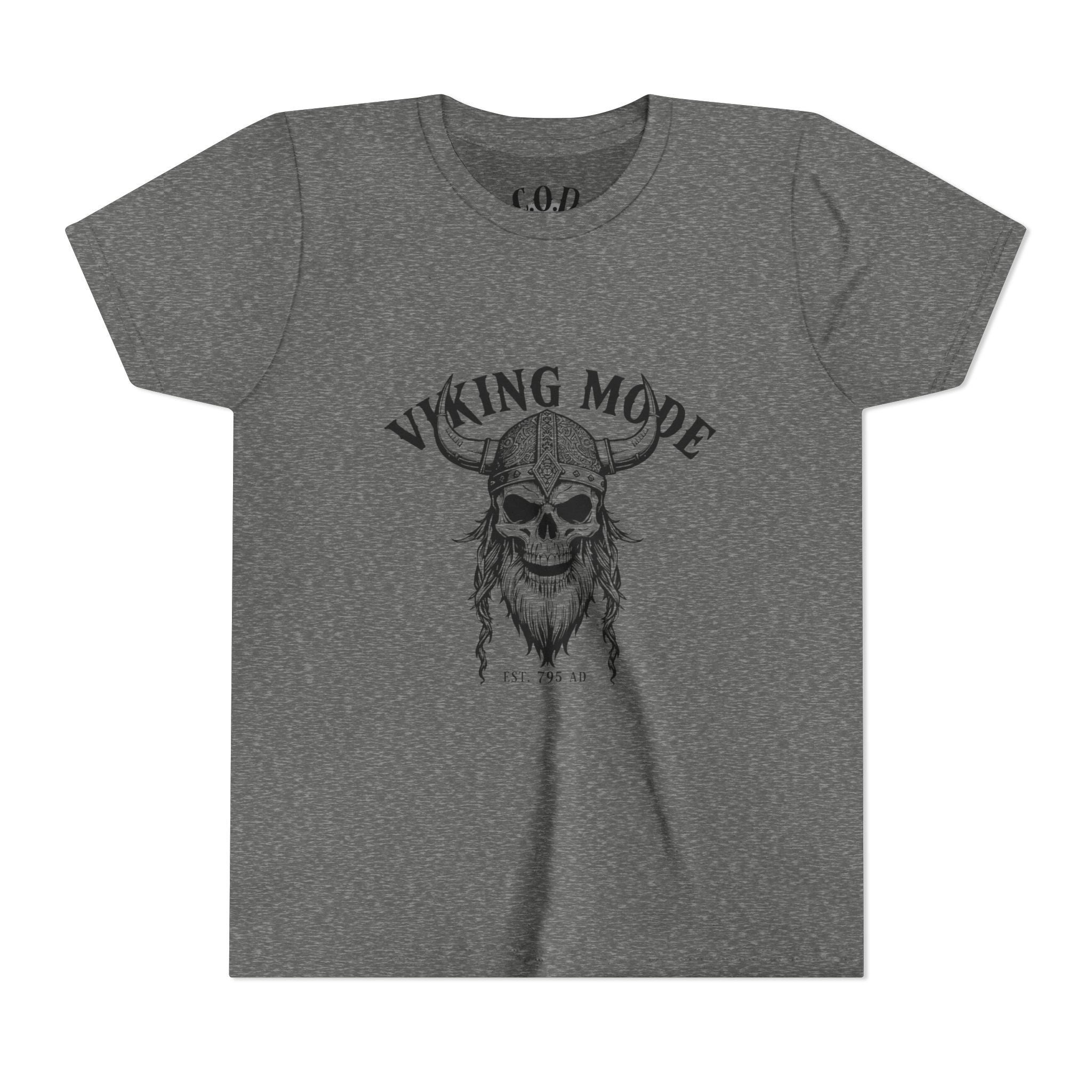 Viking Mode Youth T‑Shirt — Skull Horned Helmet Graphic Tee for Kids