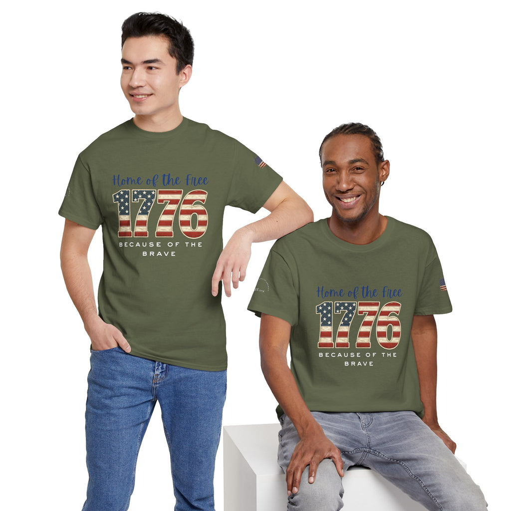 1776 American Flag Tee — "Home of the Free, Because of the Brave" Patriotic T-Shirt