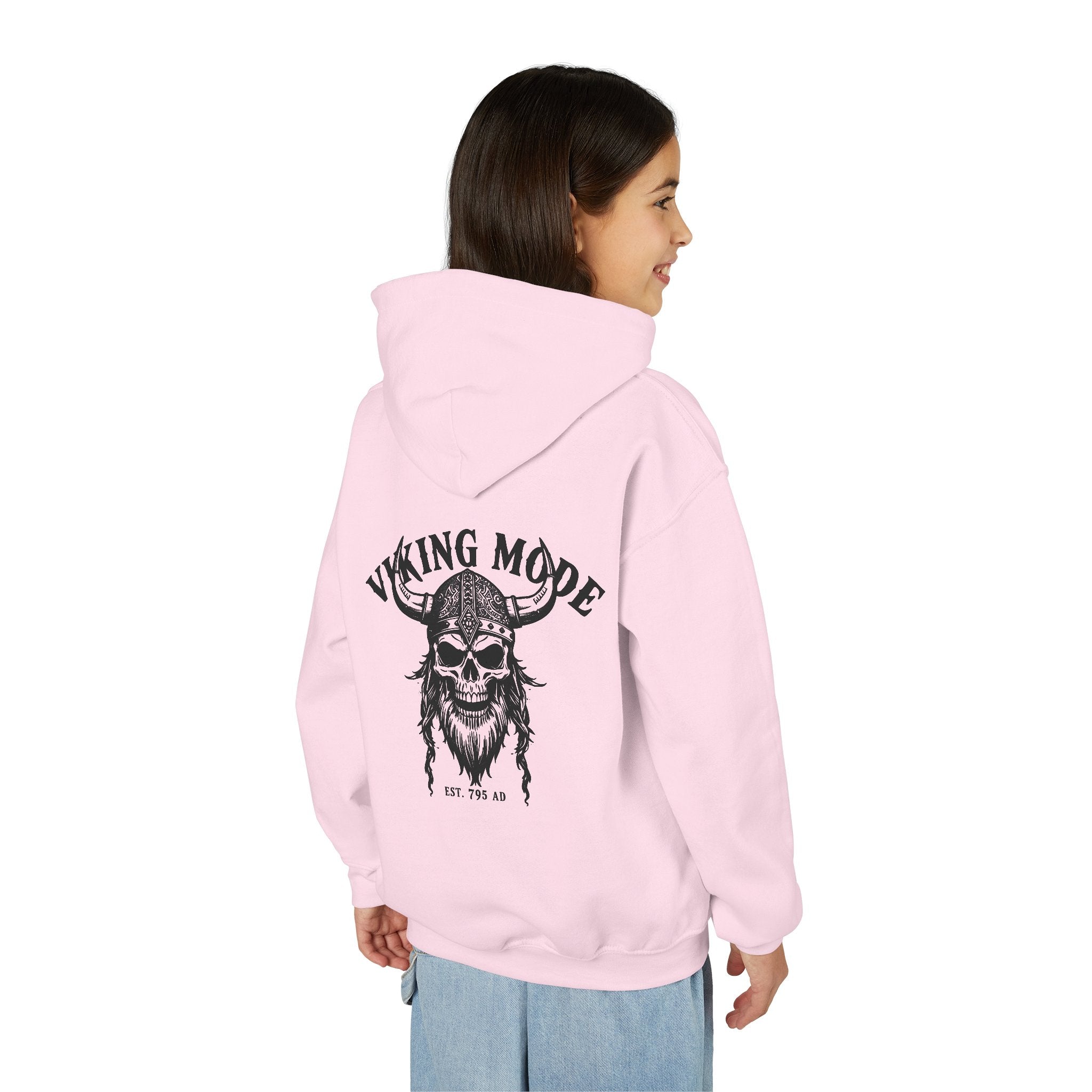 Viking Mode Skull with Horned Helmet Hoodie | Youth Hoodie