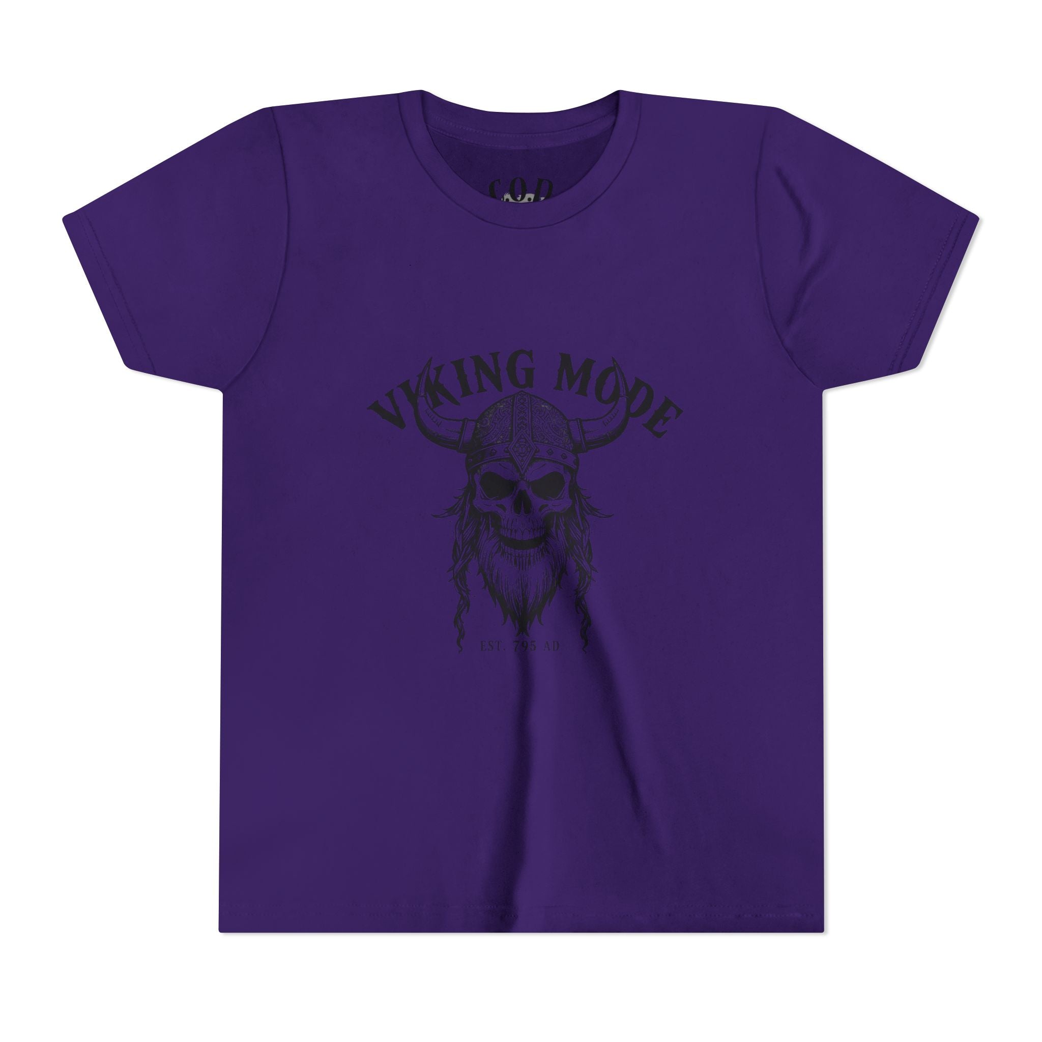 Viking Mode Youth T‑Shirt — Skull Horned Helmet Graphic Tee for Kids