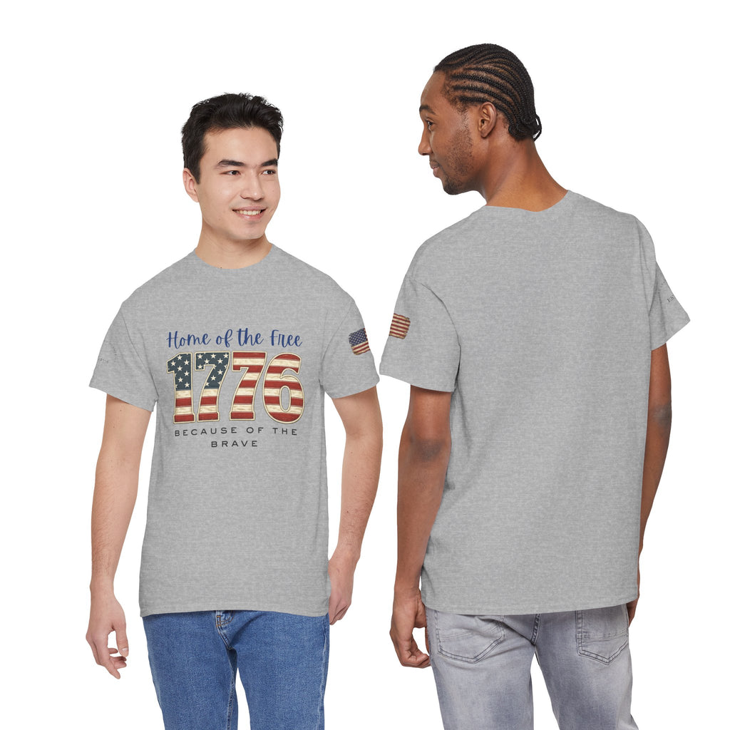 1776 American Flag Tee — "Home of the Free, Because of the Brave" Patriotic T-Shirt