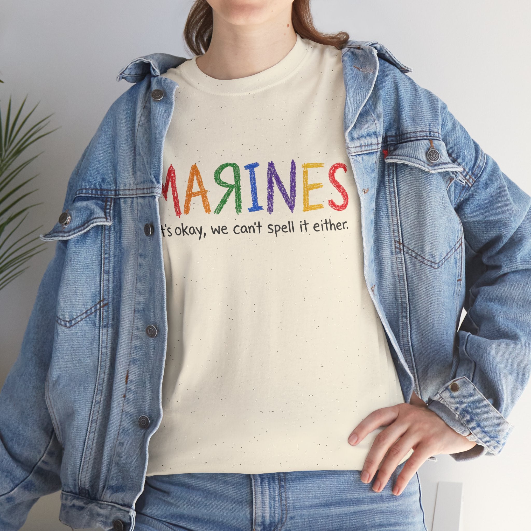 Marines Crayon Tee — “It’s okay, we can’t spell it either” Military Humor T-Shirt