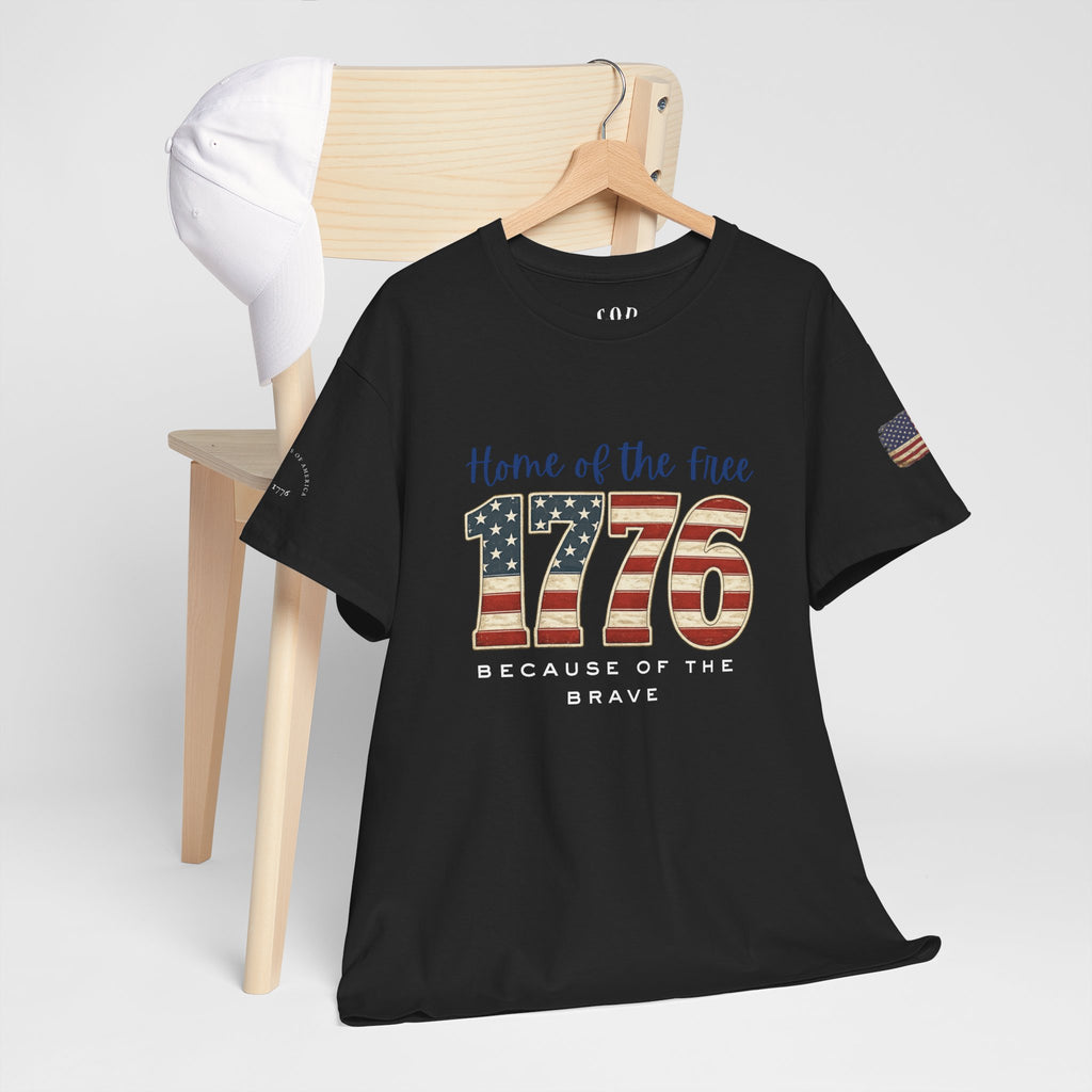 1776 American Flag Tee — "Home of the Free, Because of the Brave" Patriotic T-Shirt