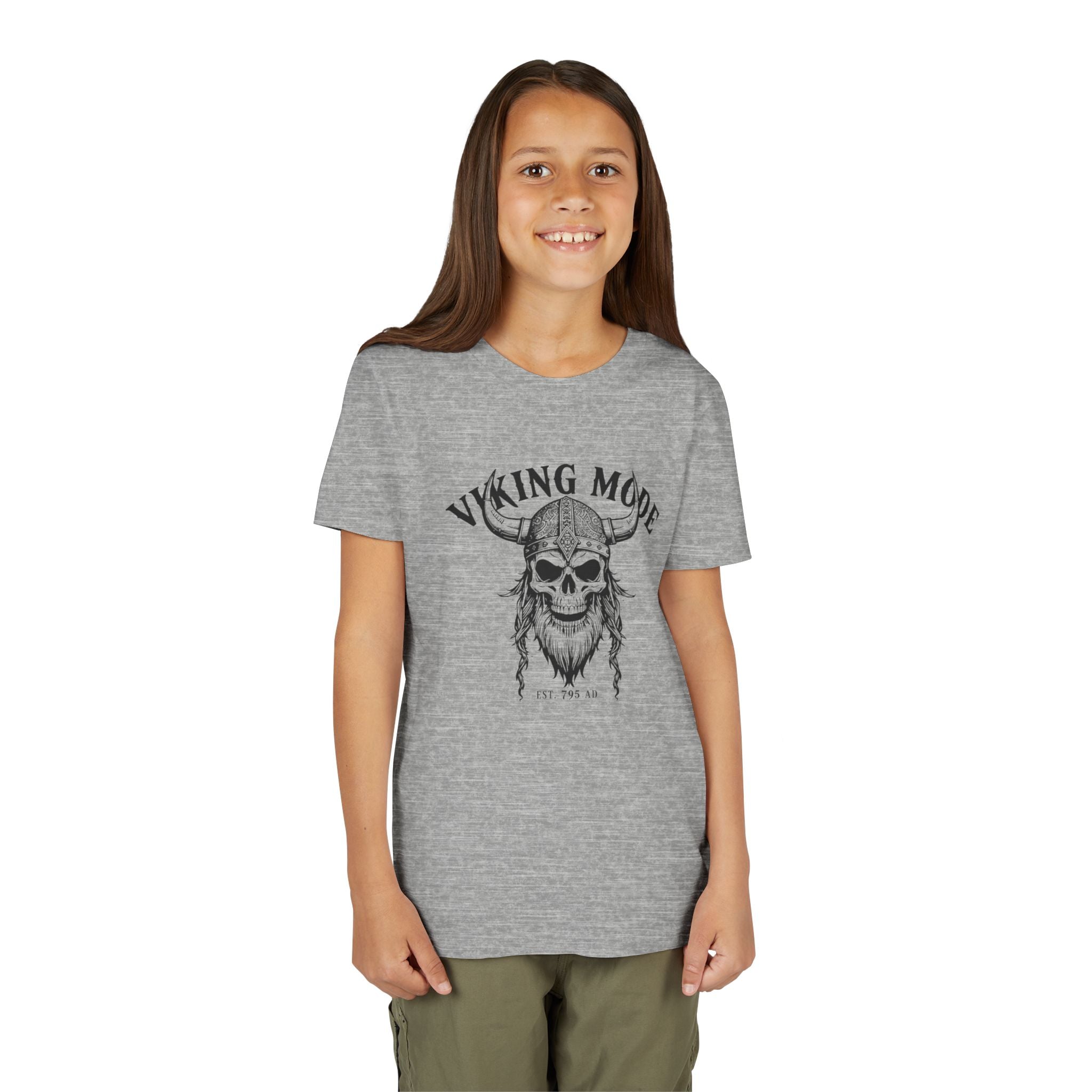 Viking Mode Youth T‑Shirt — Skull Horned Helmet Graphic Tee for Kids