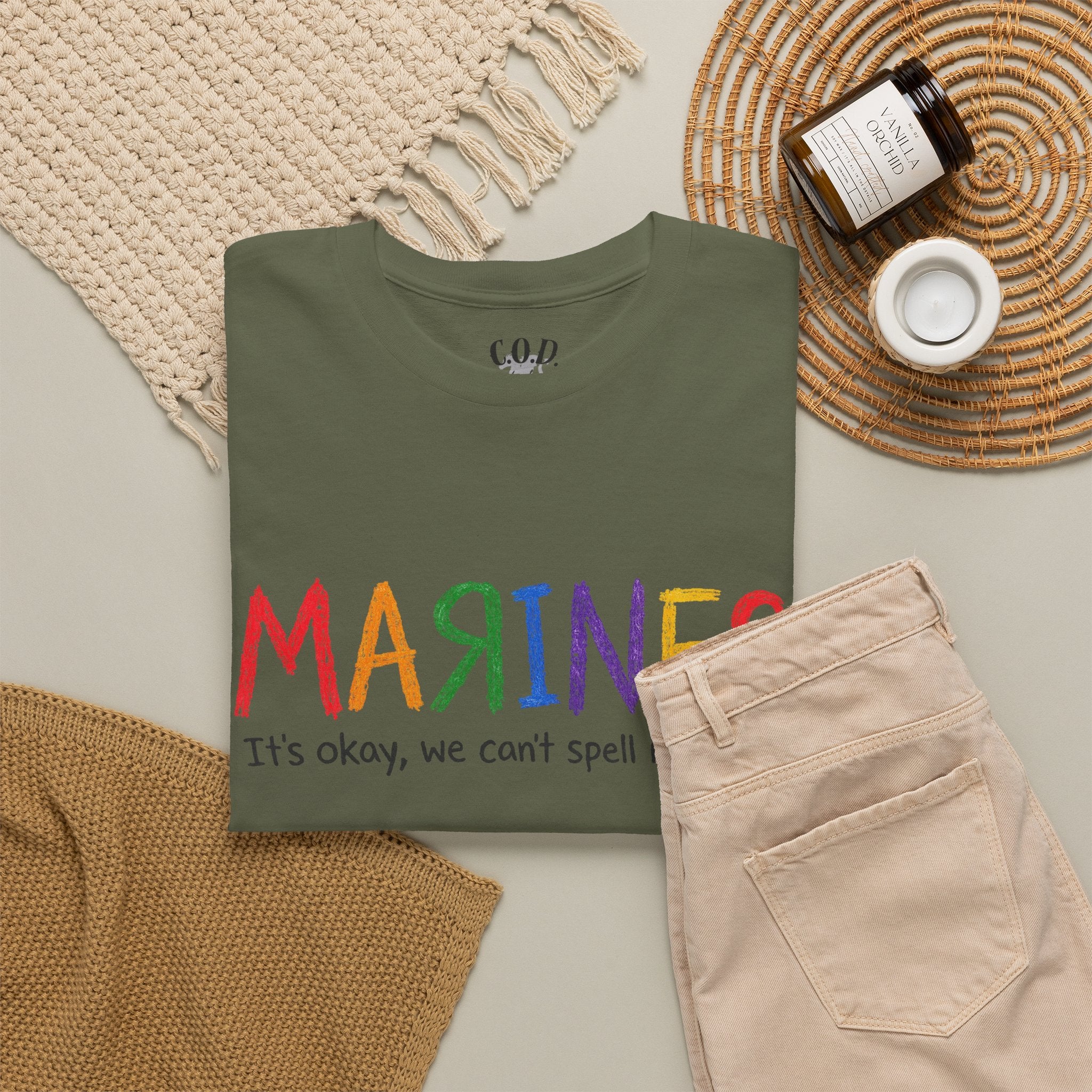 Marines Crayon Tee — “It’s okay, we can’t spell it either” Military Humor T-Shirt
