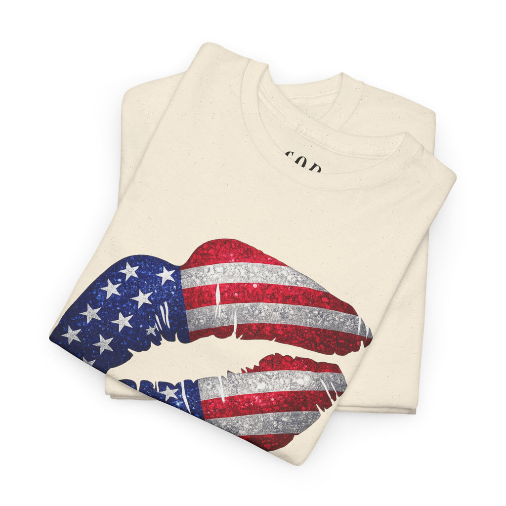 American Flag Kiss T‑Shirt – Patriotic USA Lip Print Tee for 4th of July