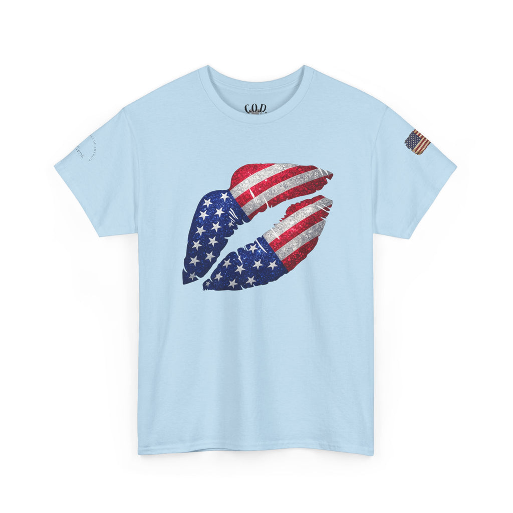 American Flag Kiss T‑Shirt – Patriotic USA Lip Print Tee for 4th of July
