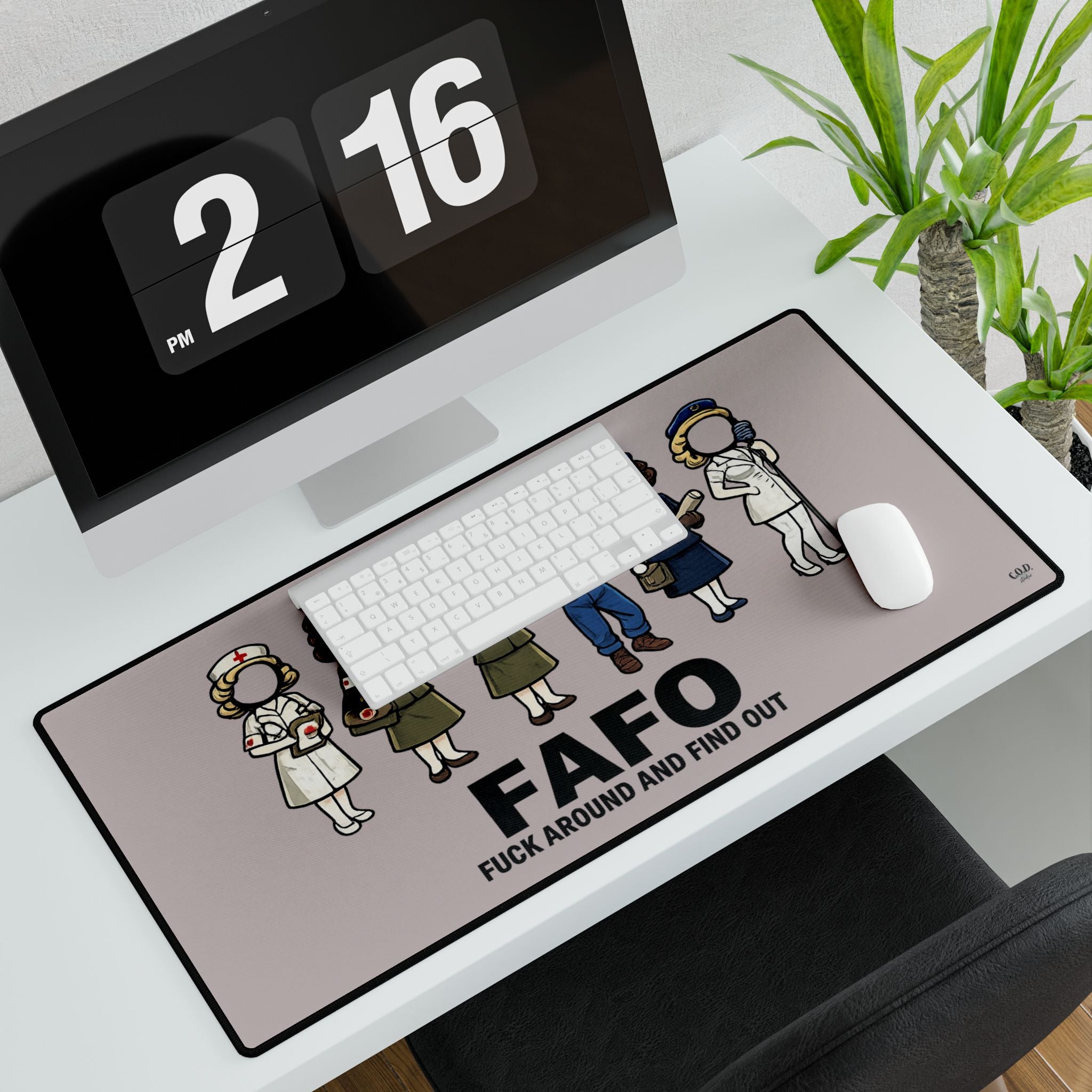 FAFO Desk Mat – Vintage Rosie & Women in Uniform Gaming/Office Mouse Pad ("Fuck Around and Find Out")