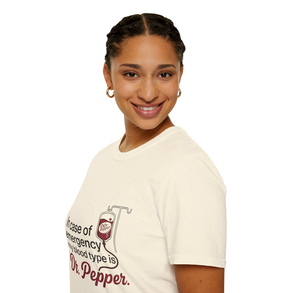 Dr Pepper T-Shirt — "In Case of Emergency My Blood Type Is Dr. Pepper" Funny Soda Tee
