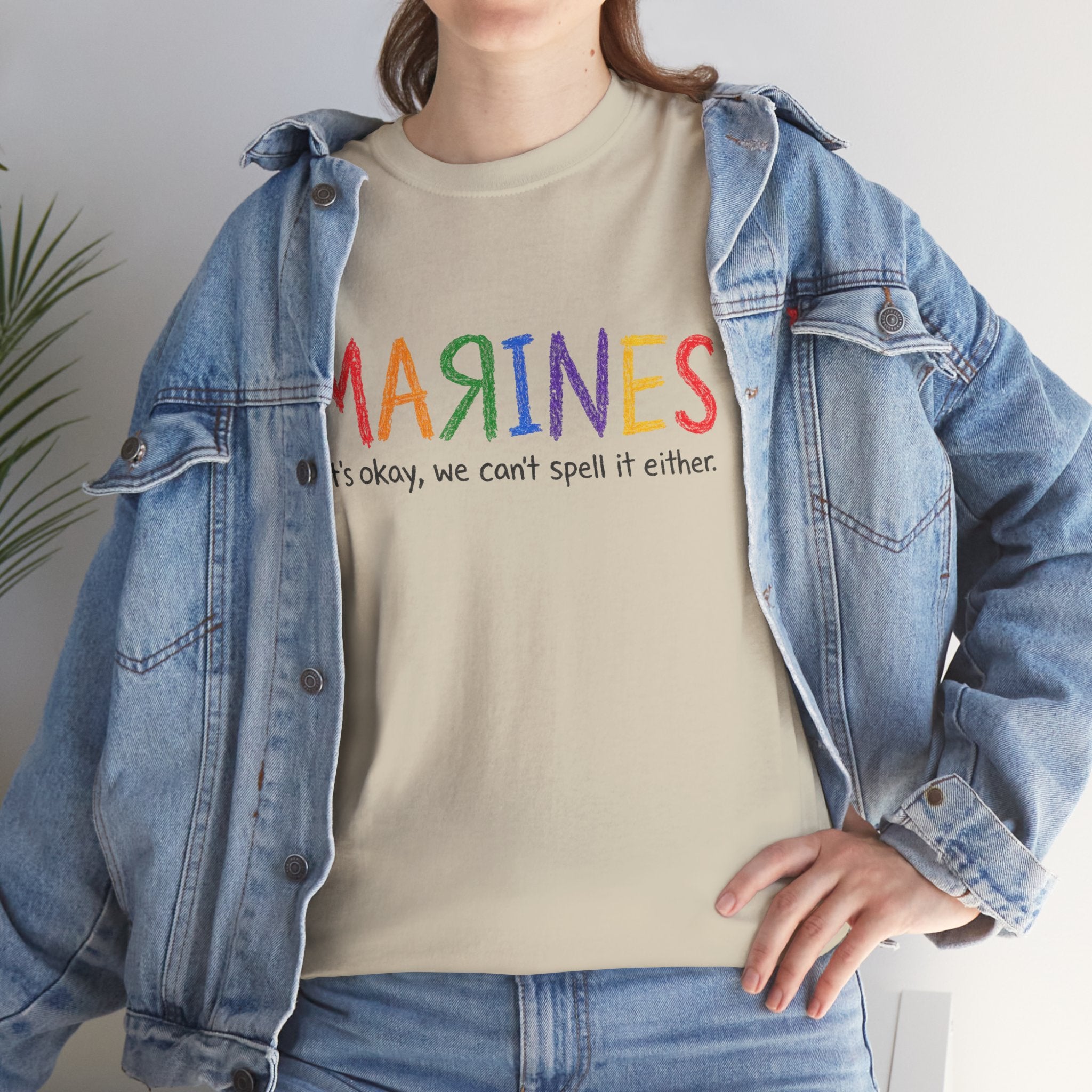 Marines Crayon Tee — “It’s okay, we can’t spell it either” Military Humor T-Shirt