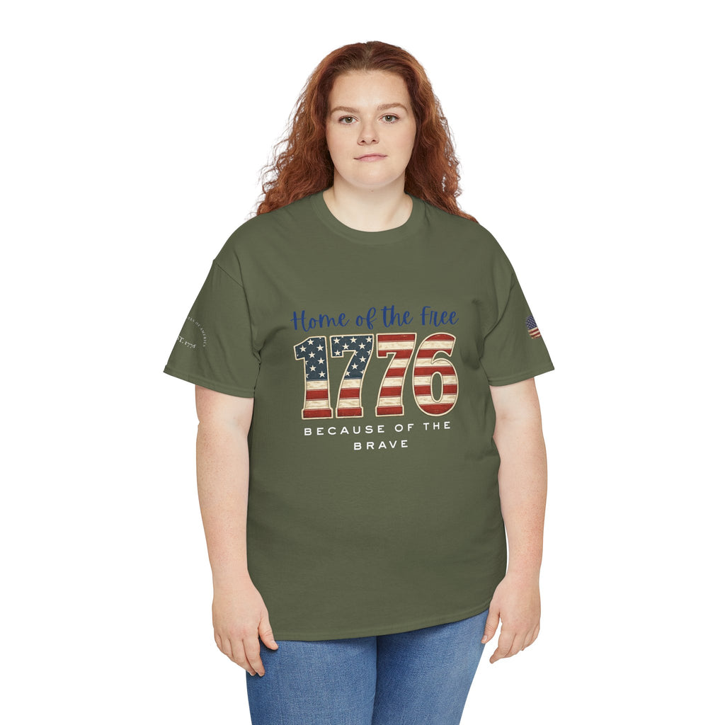 1776 American Flag Tee — "Home of the Free, Because of the Brave" Patriotic T-Shirt