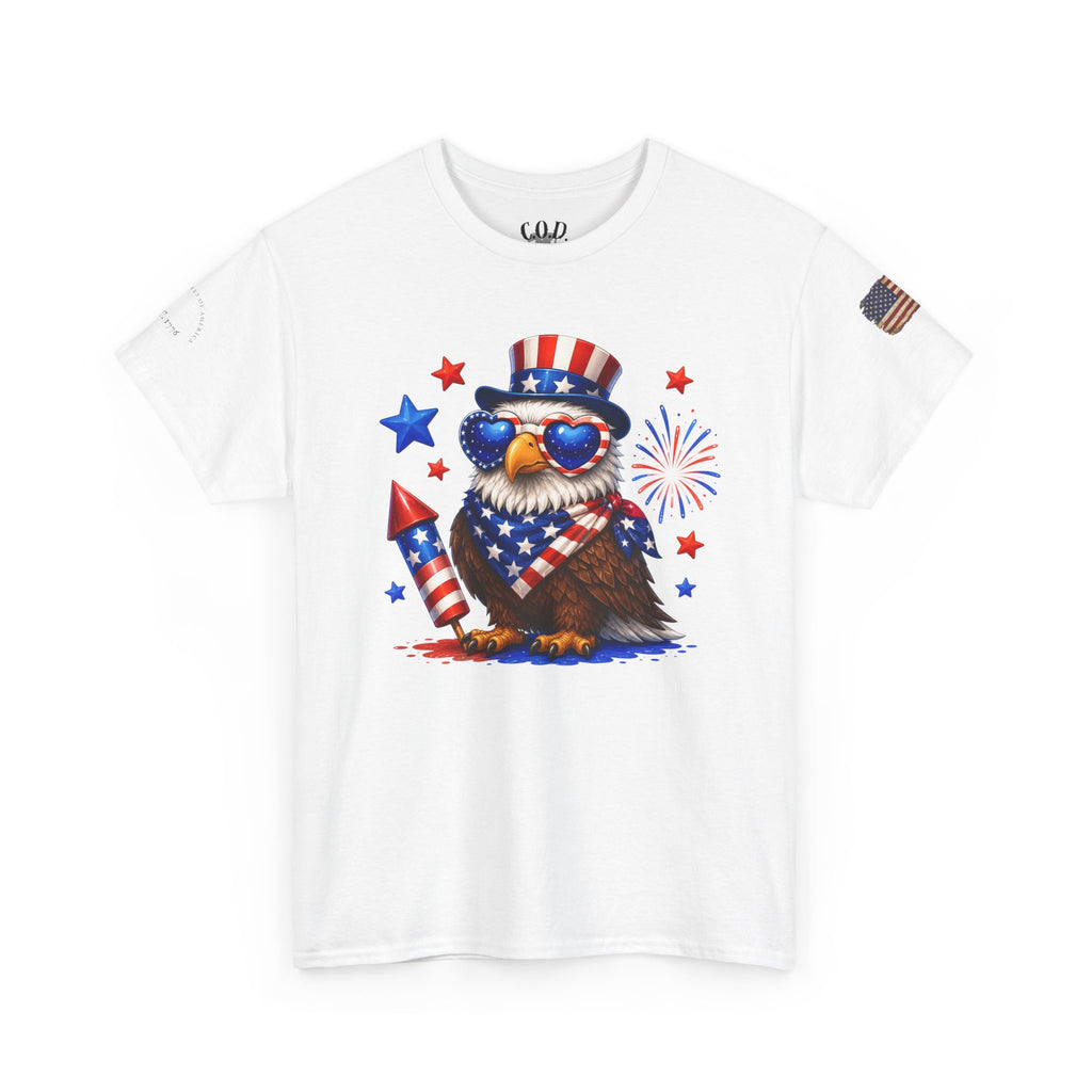 Patriotic Eagle Tee — 4th of July Uncle Sam Hat & Firework Graphic