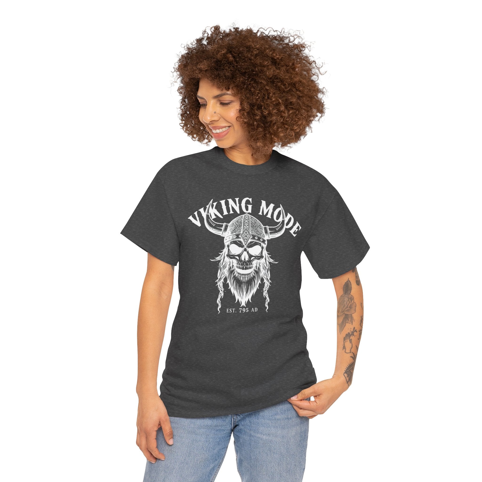 Viking Mode Skull Viking T-shirt | Norse Helmet Skull Graphic Tee