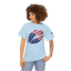 American Flag Kiss T‑Shirt – Patriotic USA Lip Print Tee for 4th of July