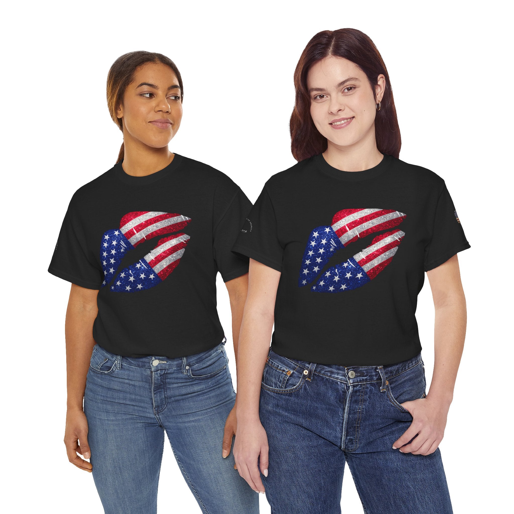 American Flag Kiss T‑Shirt – Patriotic USA Lip Print Tee for 4th of July