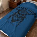Viking Mode Skull with Horned Helmet Velveteen Blanket | Norse Warrior Design