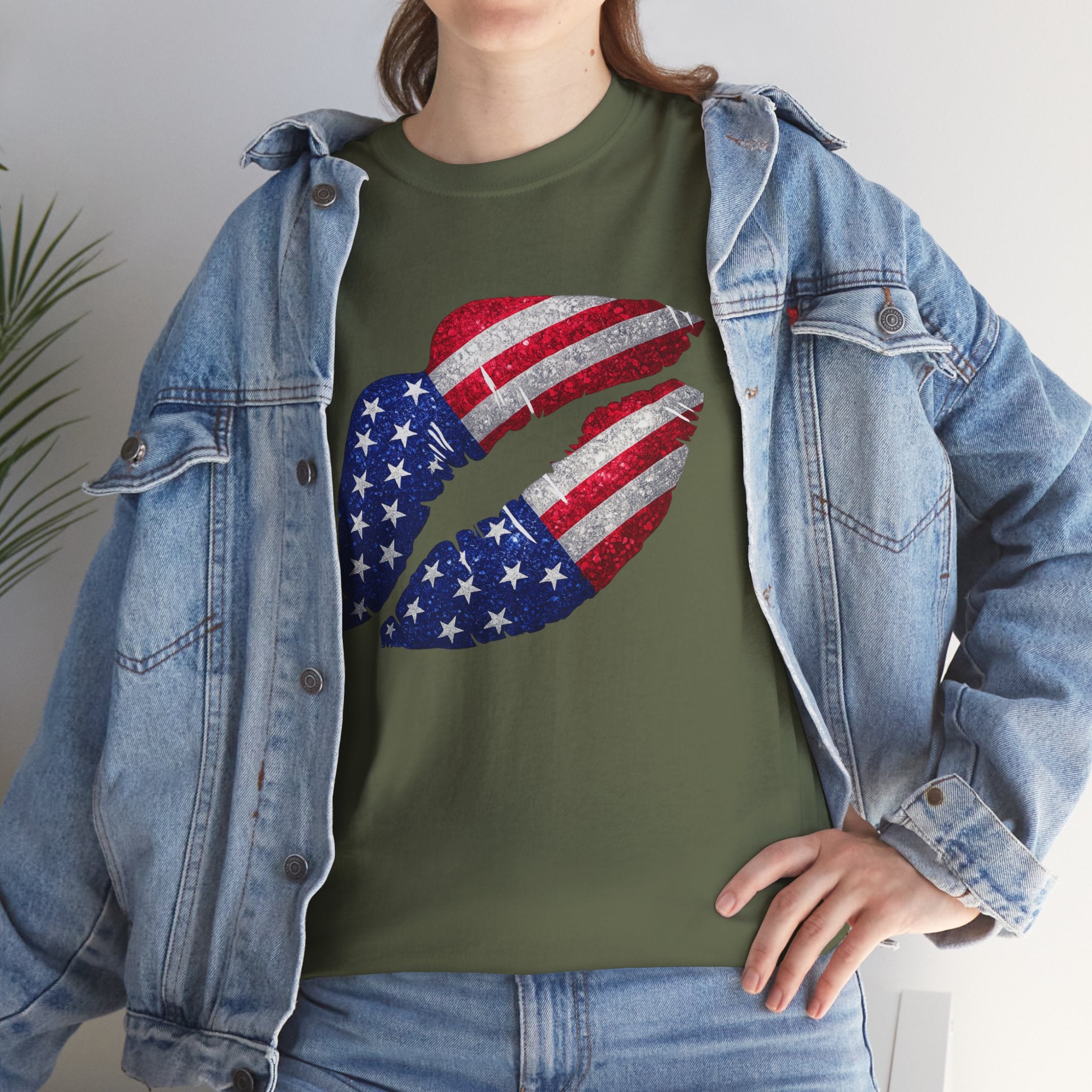 American Flag Kiss T‑Shirt – Patriotic USA Lip Print Tee for 4th of July