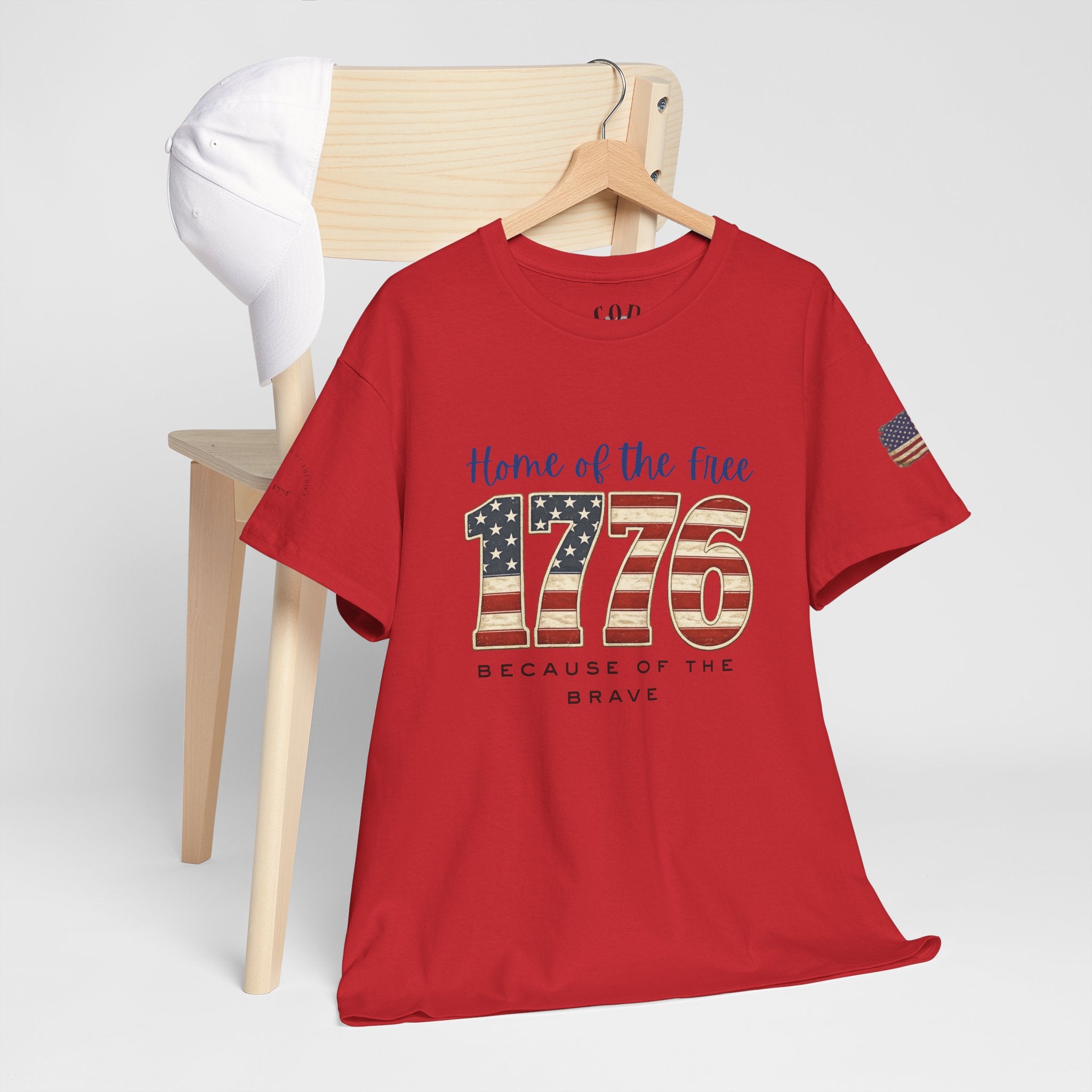 1776 American Flag Tee — "Home of the Free, Because of the Brave" Patriotic T-Shirt