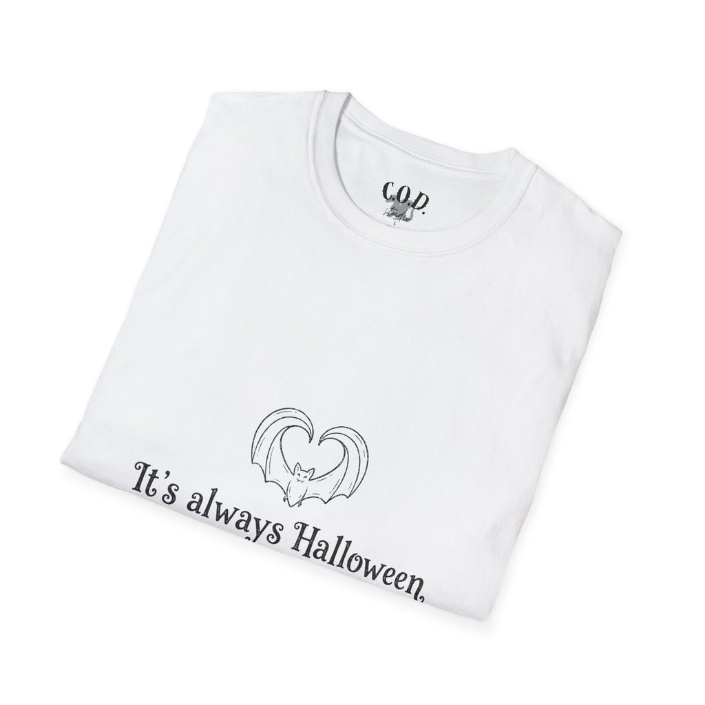 Halloween Bat Heart T-Shirt — "It's Always Halloween If You're Spooky at Heart"