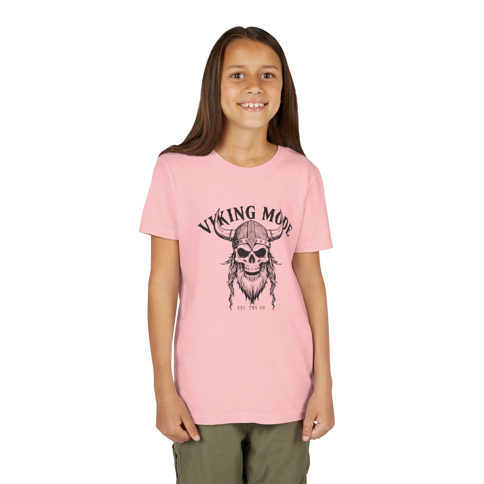 Viking Mode Youth T‑Shirt — Skull Horned Helmet Graphic Tee for Kids