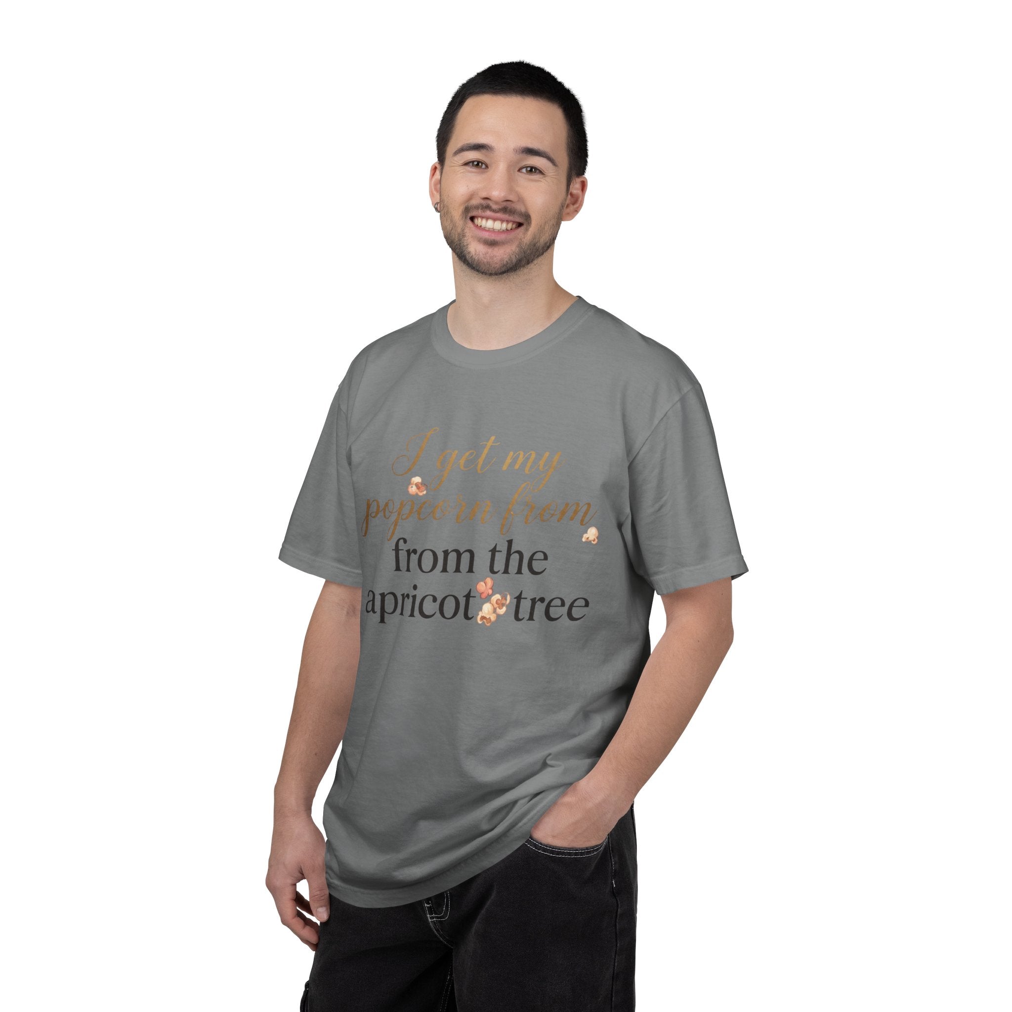 T-Shirt — “I Get My Popcorn From The Apricot Tree” Script Graphic Tee | Hymns | LDS |