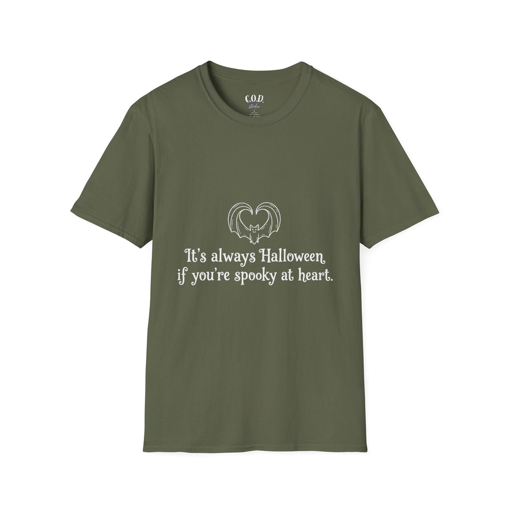 Halloween Bat Heart T-Shirt — "It's Always Halloween If You're Spooky at Heart"