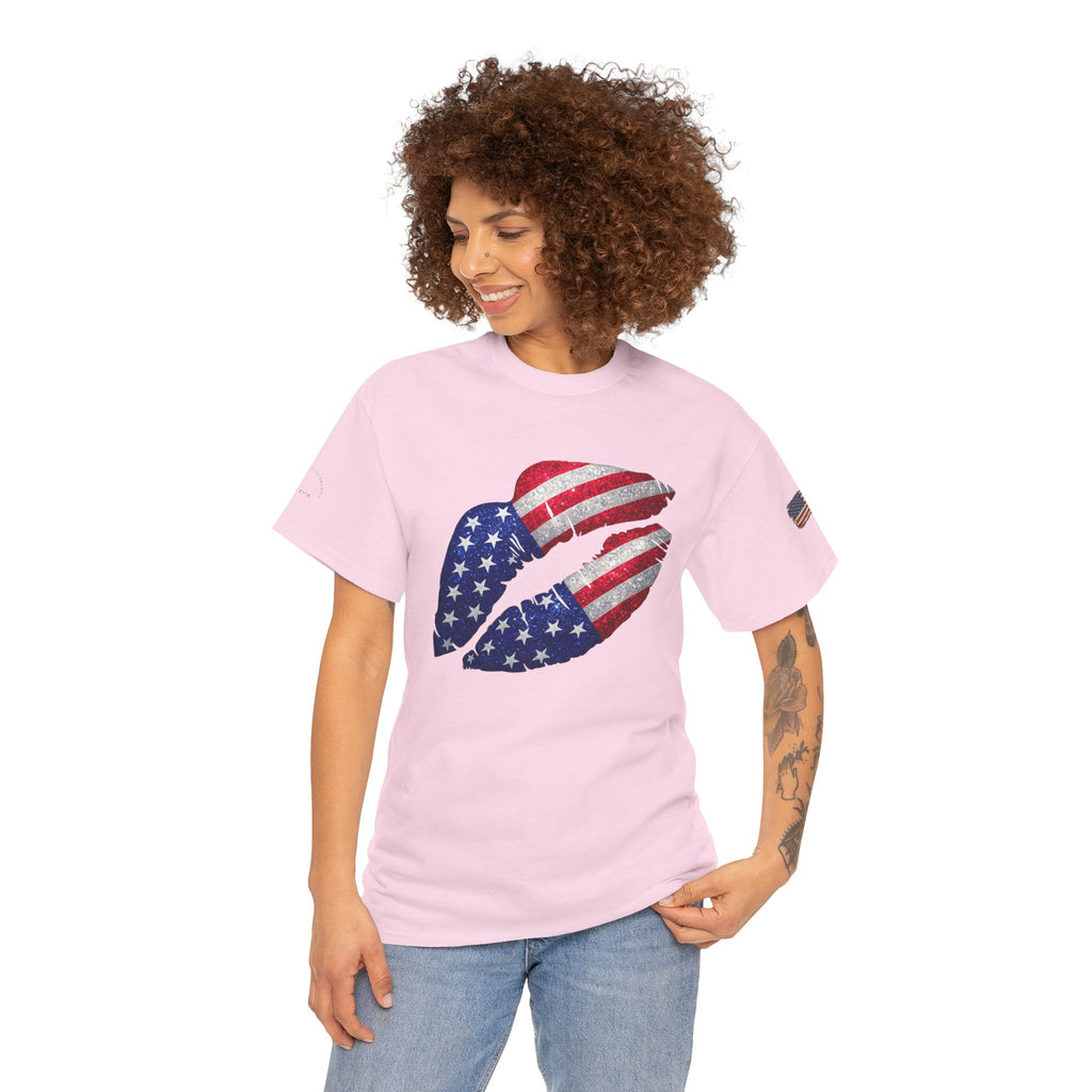 American Flag Kiss T‑Shirt – Patriotic USA Lip Print Tee for 4th of July