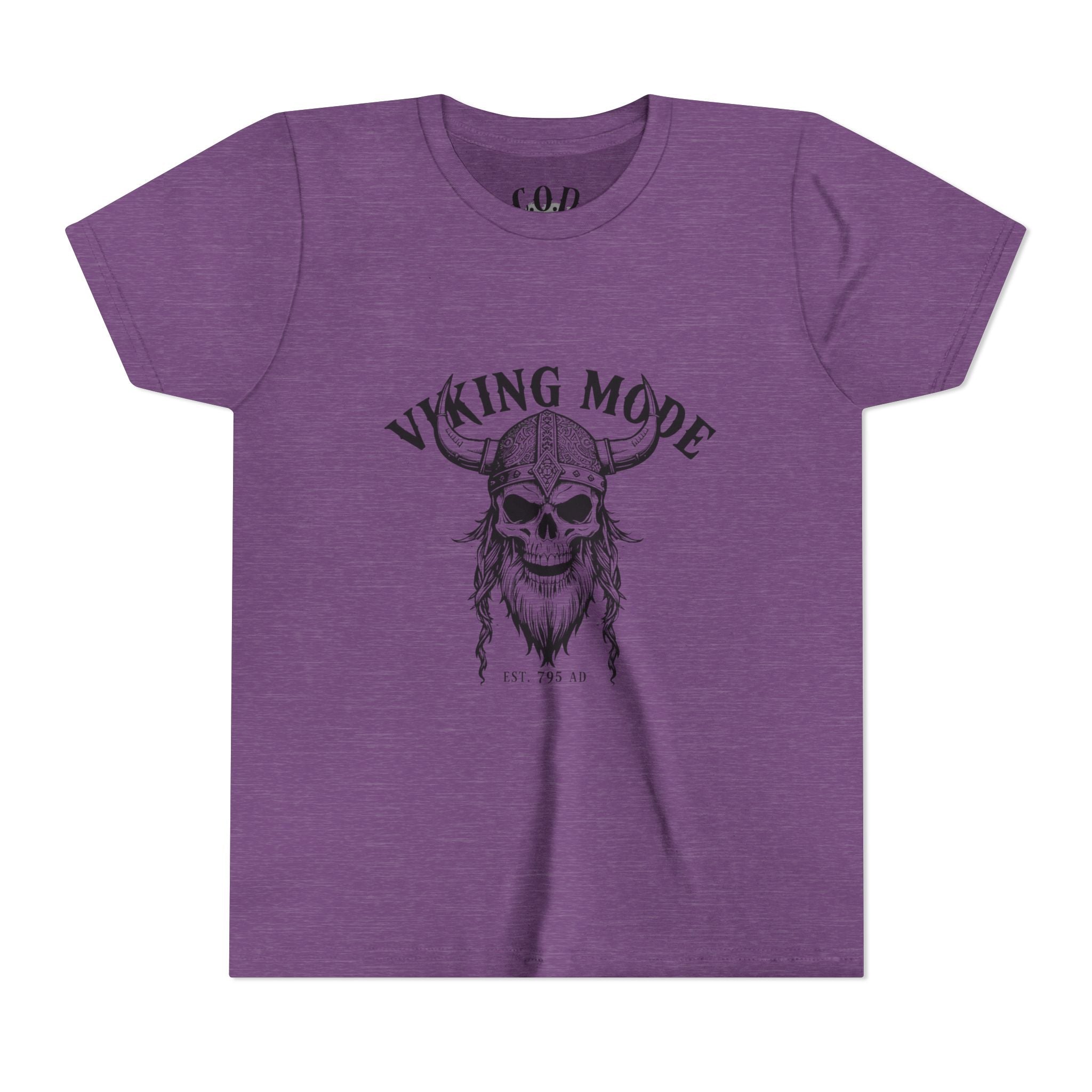 Viking Mode Youth T‑Shirt — Skull Horned Helmet Graphic Tee for Kids