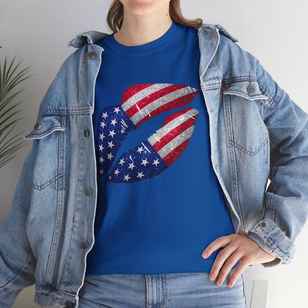 American Flag Kiss T‑Shirt – Patriotic USA Lip Print Tee for 4th of July