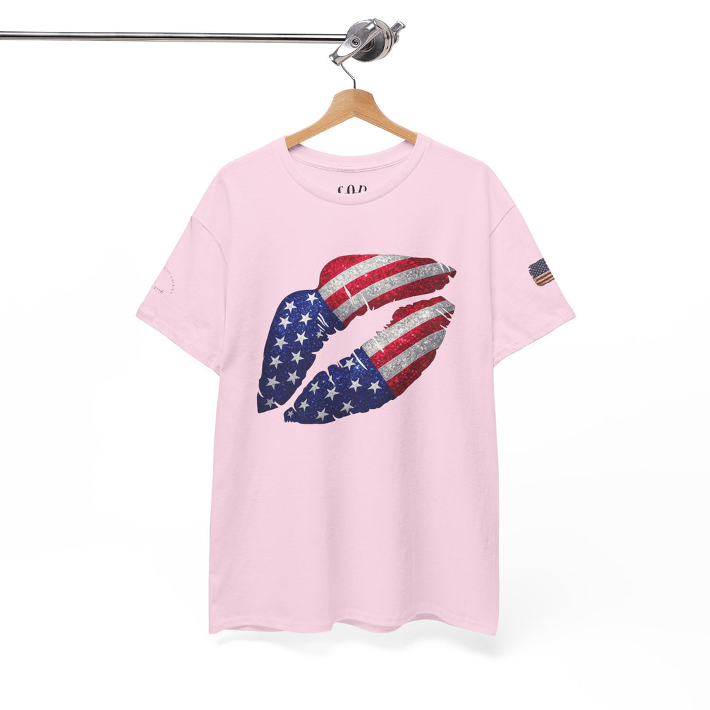 American Flag Kiss T‑Shirt – Patriotic USA Lip Print Tee for 4th of July