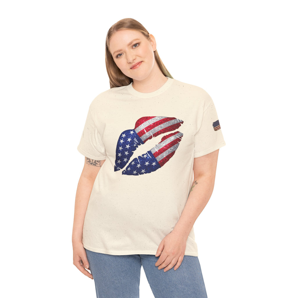American Flag Kiss T‑Shirt – Patriotic USA Lip Print Tee for 4th of July