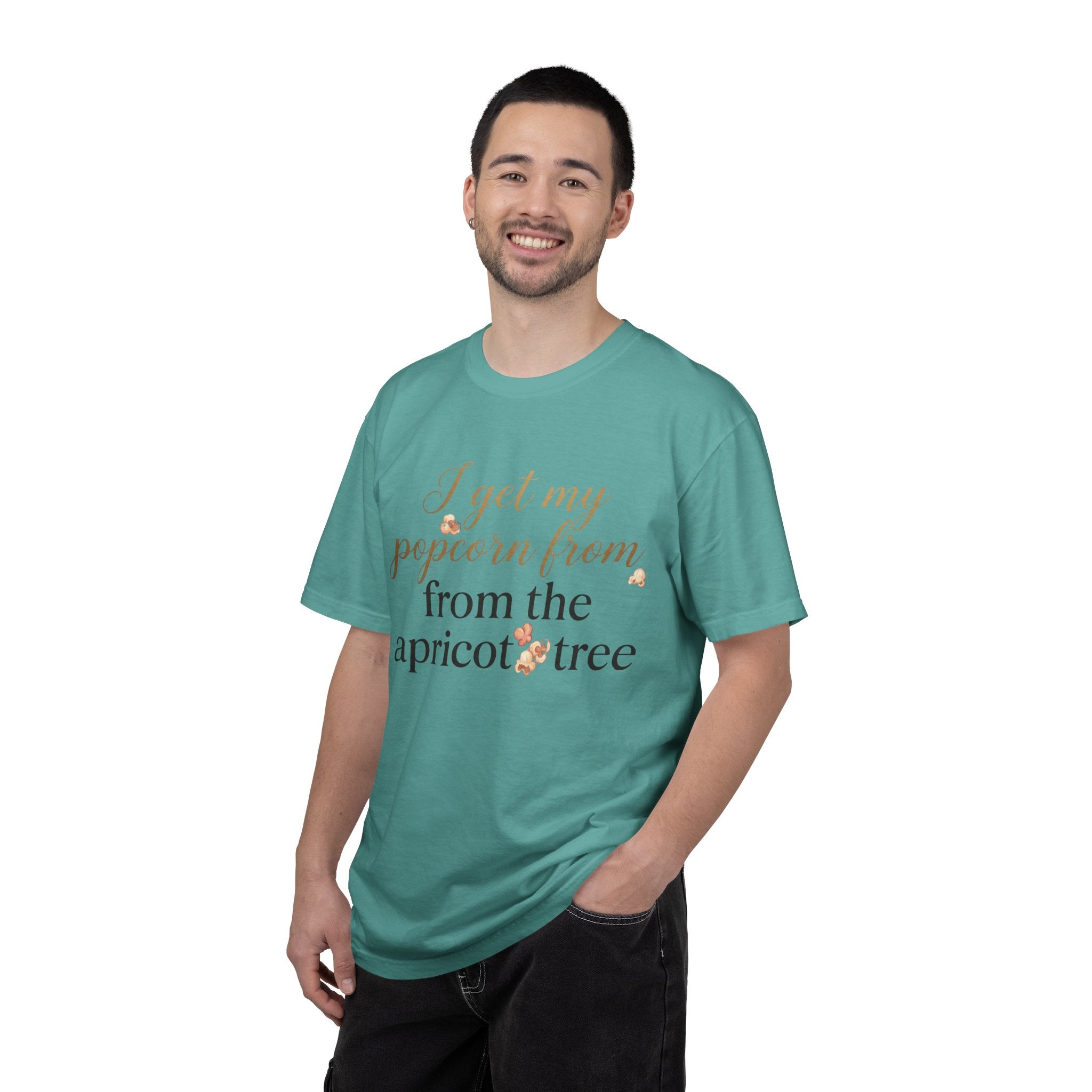 T-Shirt — “I Get My Popcorn From The Apricot Tree” Script Graphic Tee | Hymns | LDS |