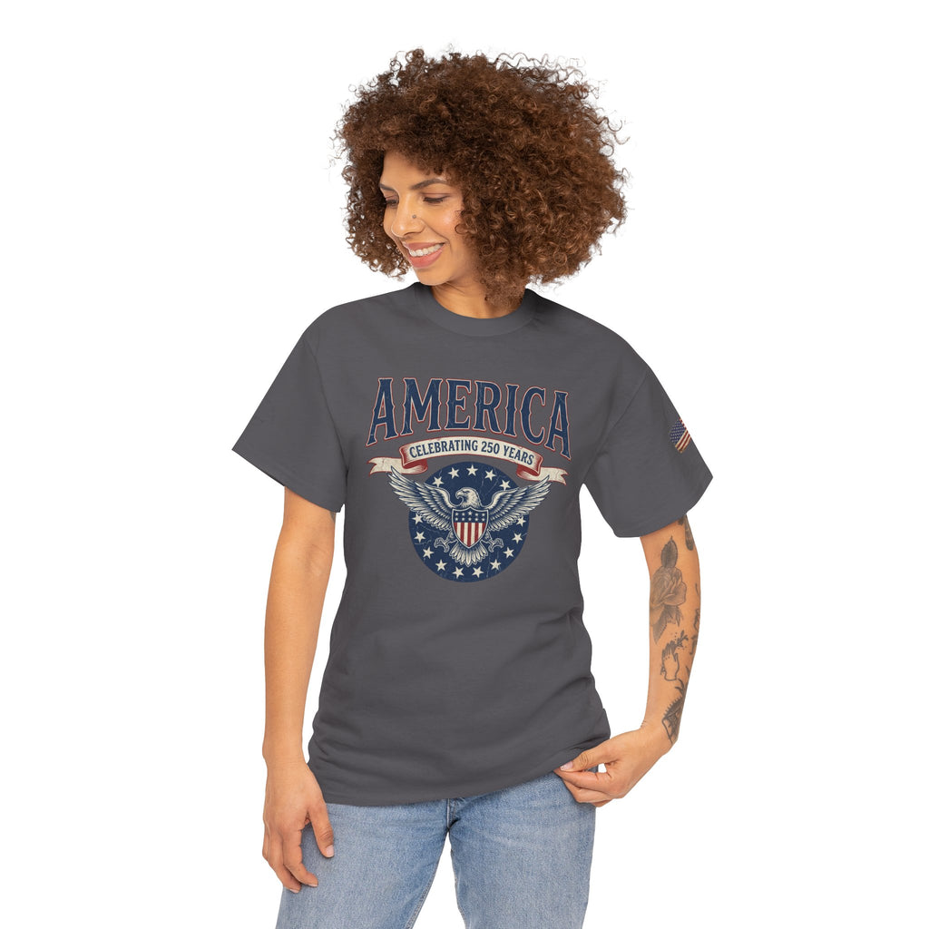 America Patriotic T‑Shirt – "America Celebrating 250 Years" Eagle Emblem