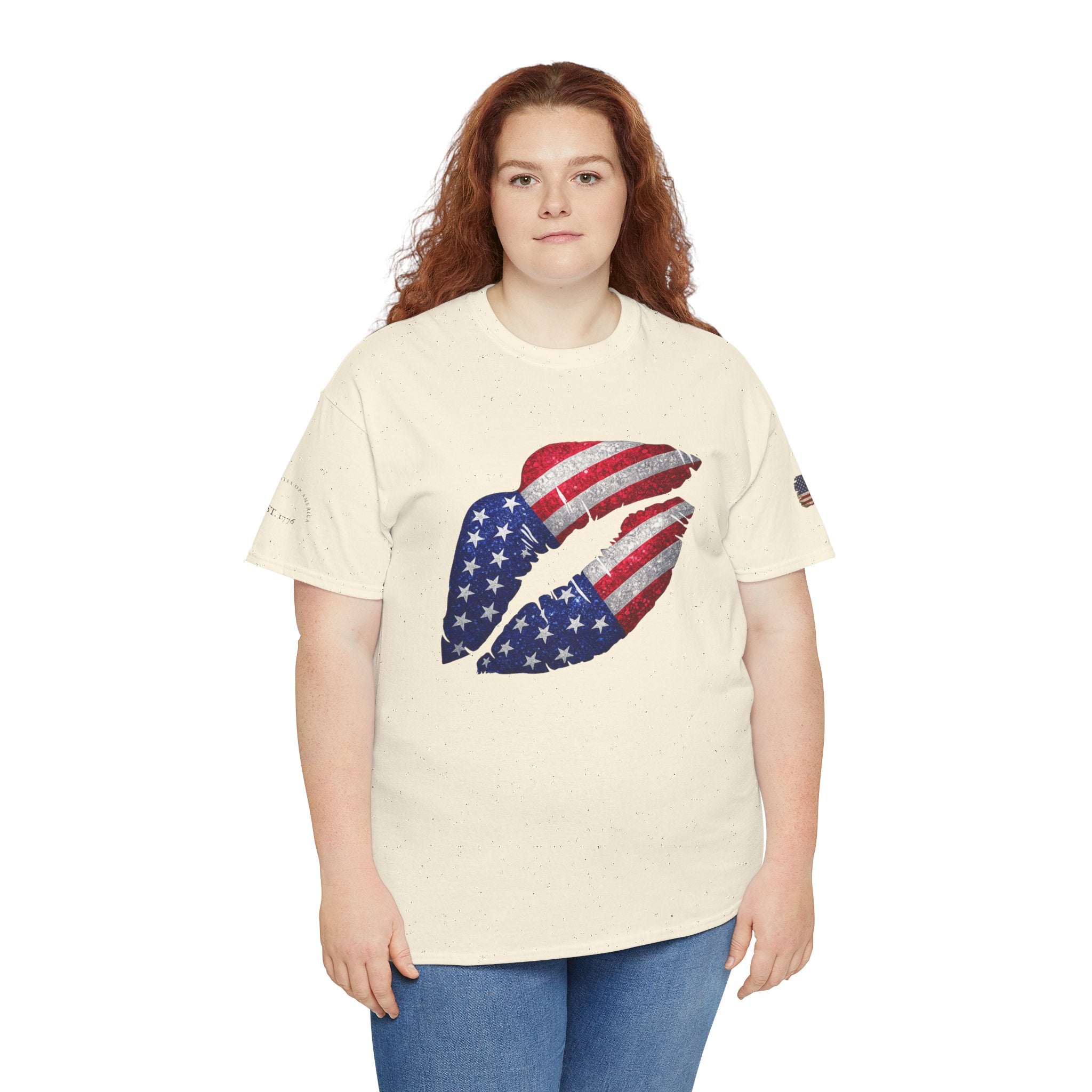 American Flag Kiss T‑Shirt – Patriotic USA Lip Print Tee for 4th of July