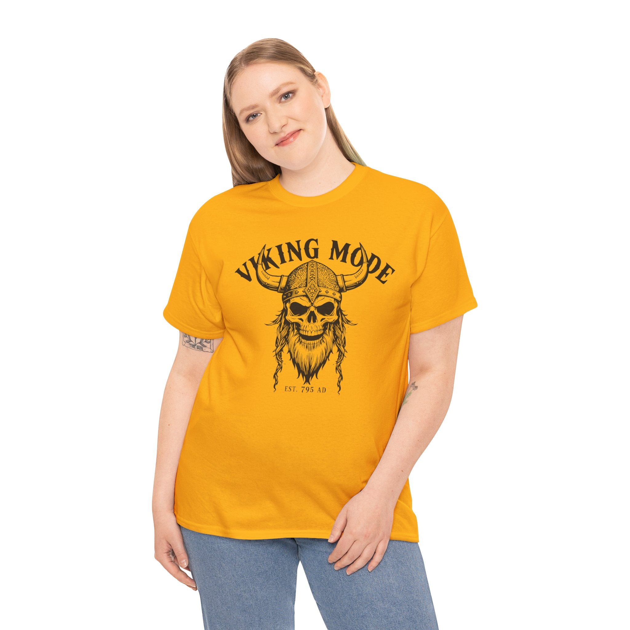 Viking Mode Skull Viking T-shirt | Norse Helmet Skull Graphic Tee