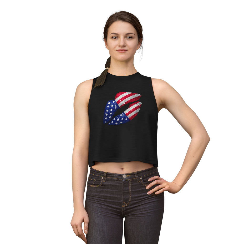 Patriotic Kiss Crop Top — American Flag Lips Tank for 4th of July