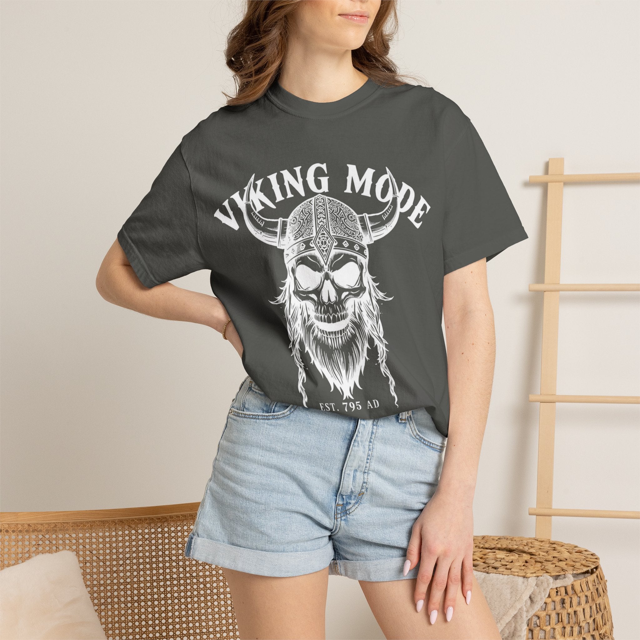 Viking Mode T-Shirt — Skull Viking Helmet Graphic Tee