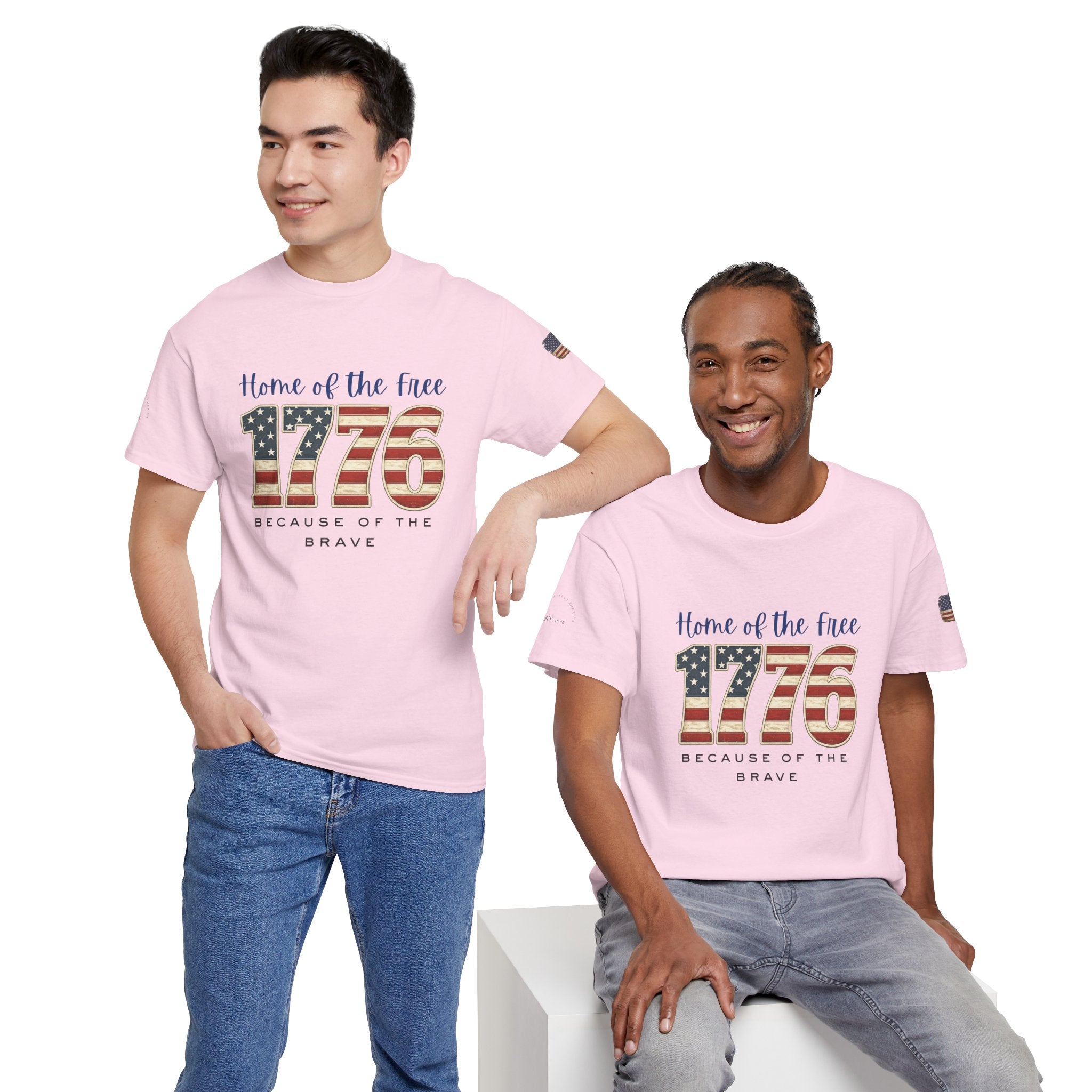 1776 American Flag Tee — "Home of the Free, Because of the Brave" Patriotic T-Shirt